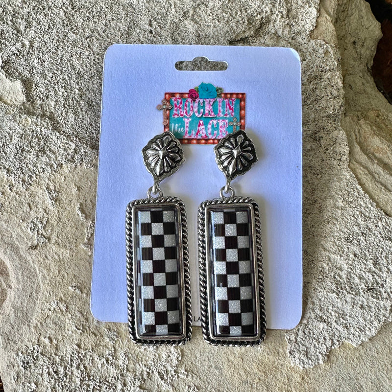 Silver & Checkered Earrings