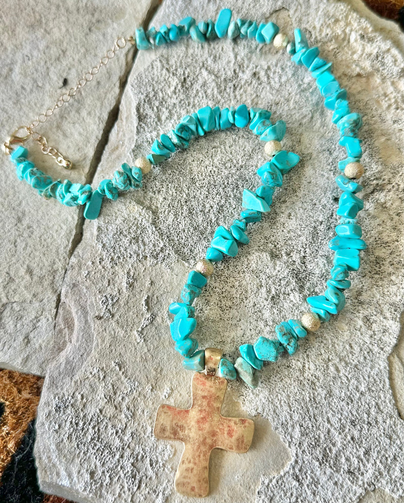 Rock Solid Cross Necklace - Turquoise