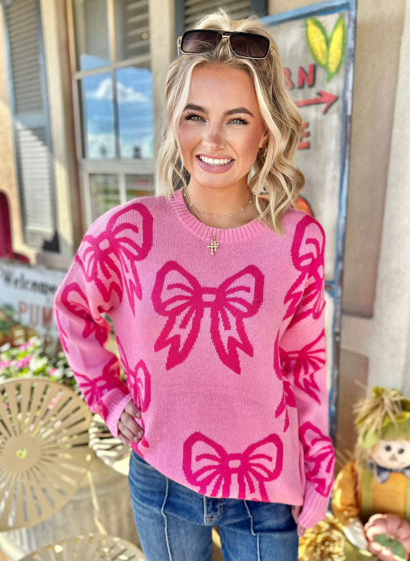 Pretty In Pink Bow Sweater