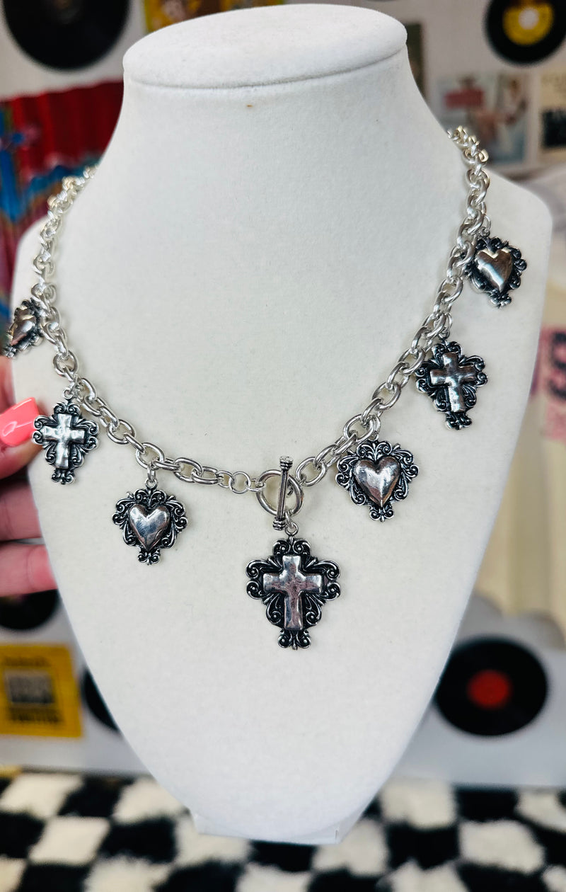 Cross & Heart Charm Necklace