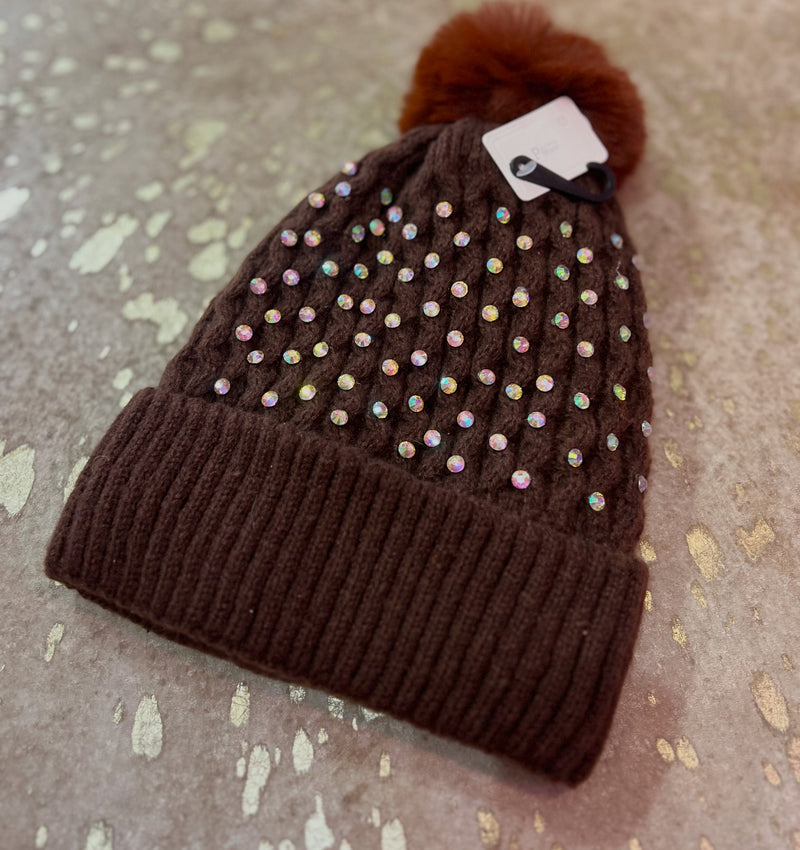 Brown Rhinestone Beanie