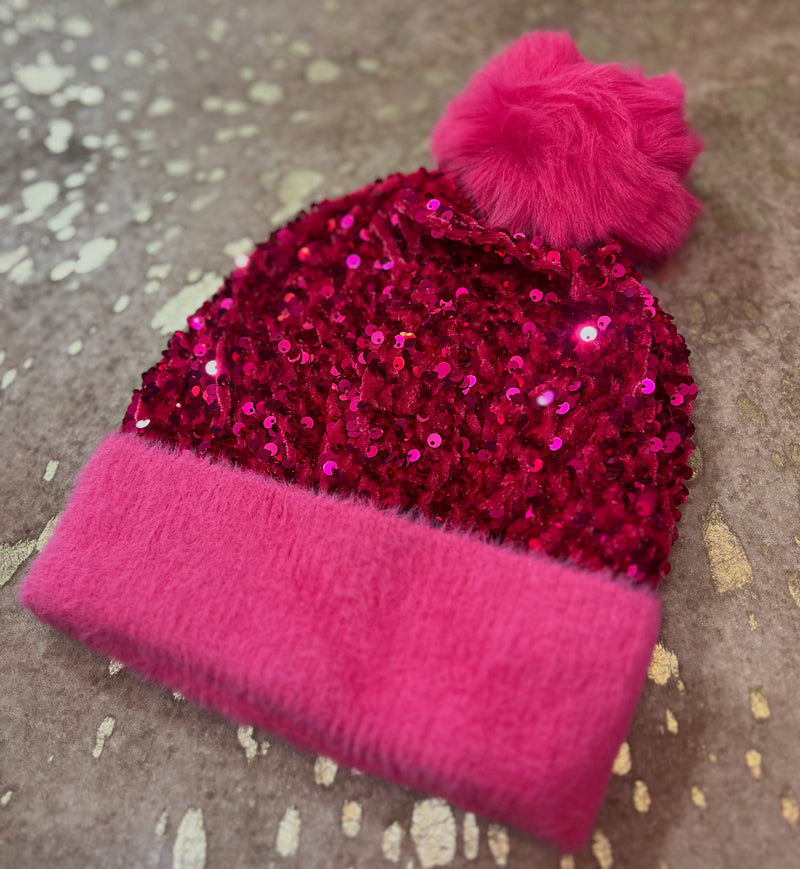 Pink Sequin Beanie