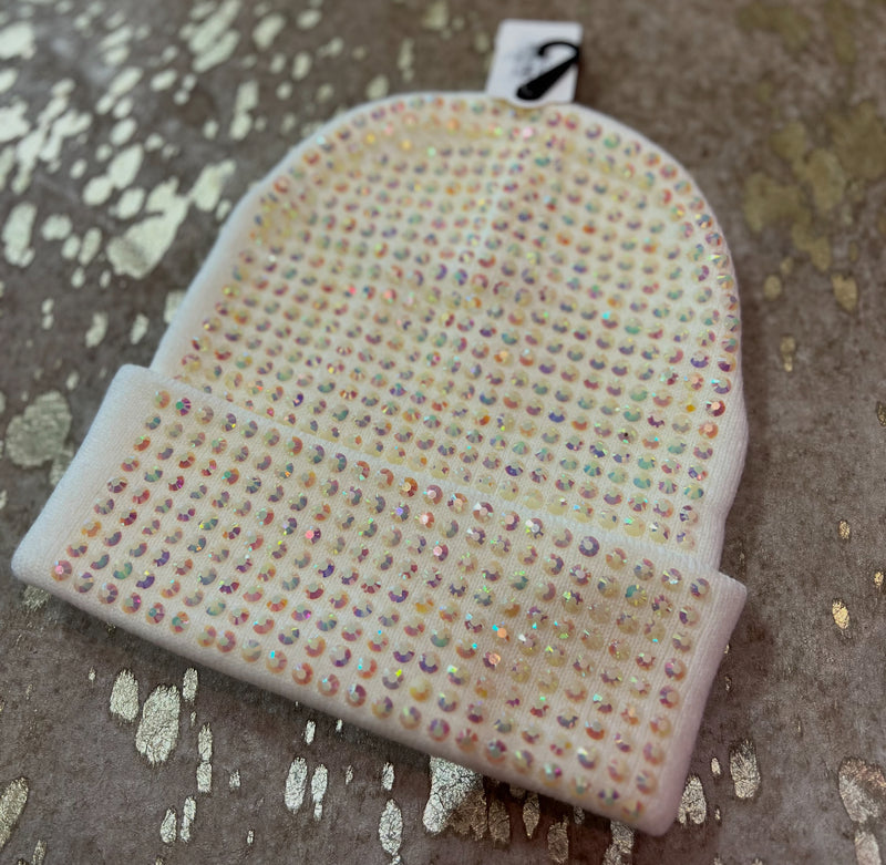 White Rhinestone Beanie