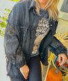 Mineral Washed Lace Black Button Up