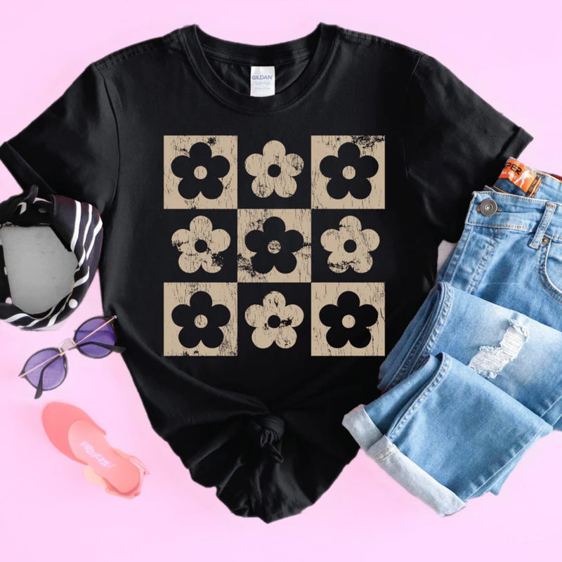 Tan & Black Flower Tee