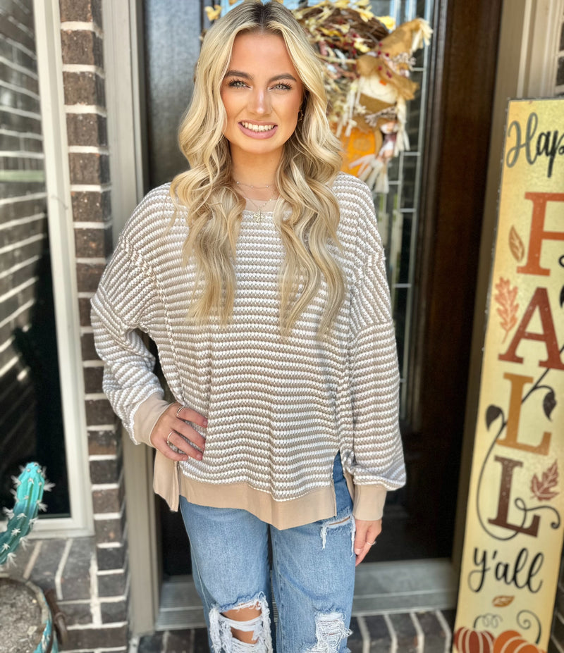 At The Summit Stripe Top - Taupe