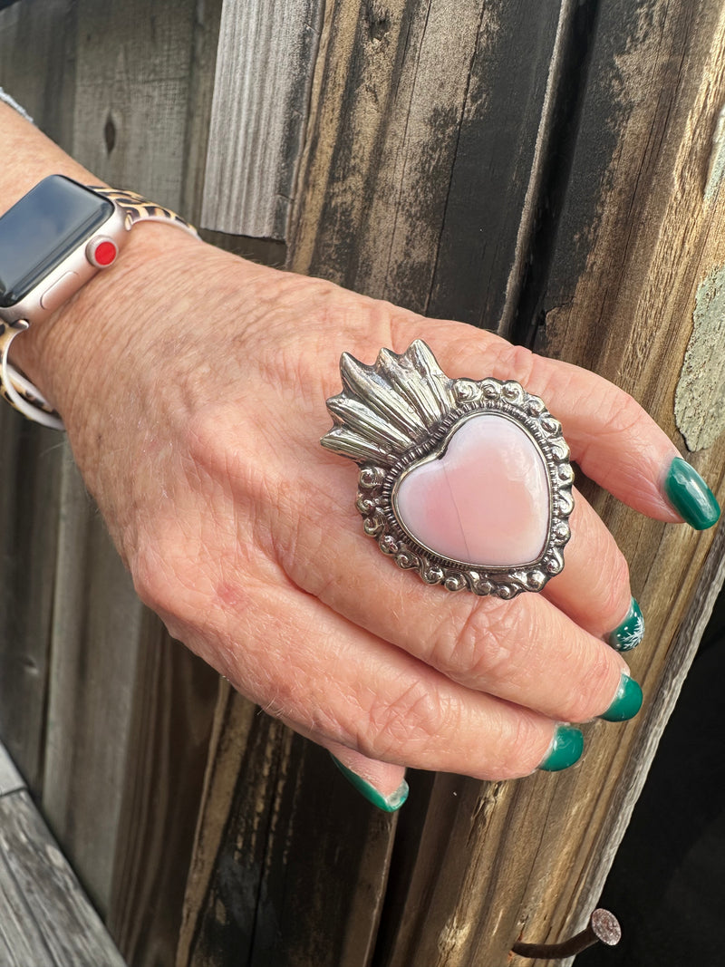 Pink Conch Shell Sacred Heart Ring