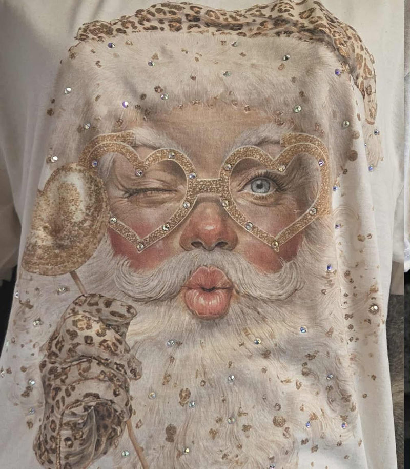 Leopard Santa Rhinestone Tee