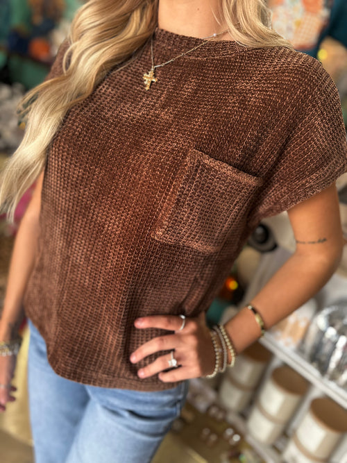 Rory Waffle Knit Top- Chocolate