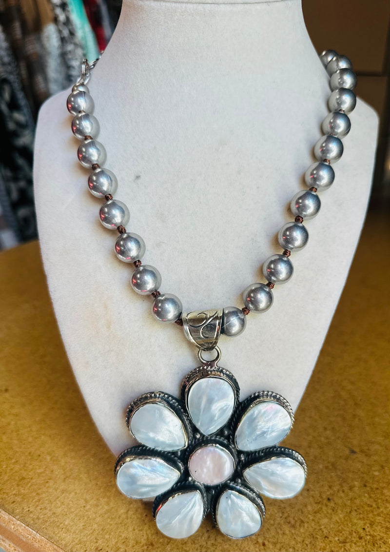 Mother Of Pearl Flower Necklace
