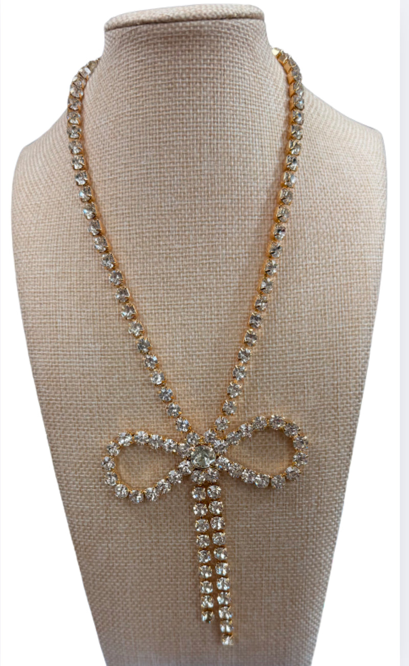 Rhinestone Bow Necklace