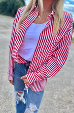 Working Late Red & White Stripe Button Down