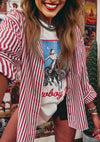 Working Late Red & White Stripe Button Down