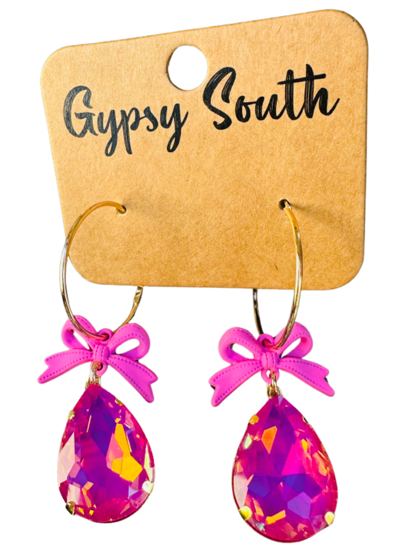 Pink Bow Stone Earrings - Gypsy South