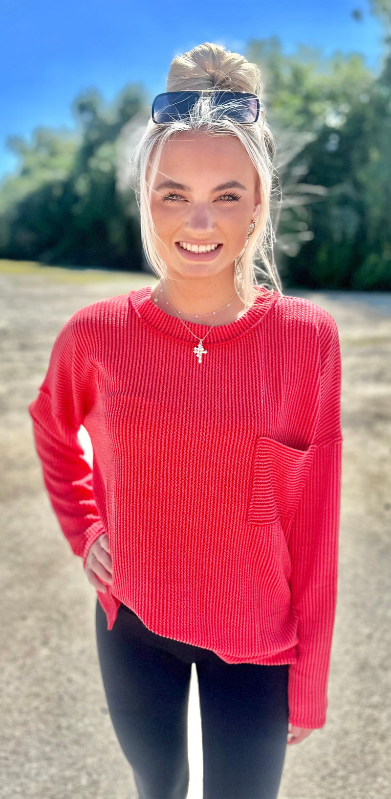 Olivia Ribbed Top- Red