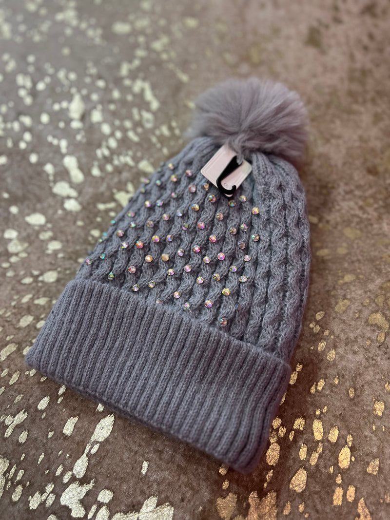 Gray Rhinestone Beanie
