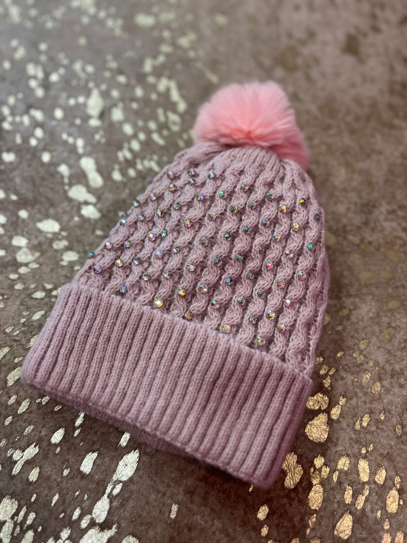 Pink Rhinestone Beanie
