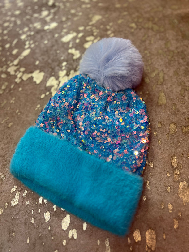 Blue Sequin Beanie