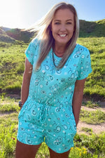 Bandana Babe Turquoise Romper