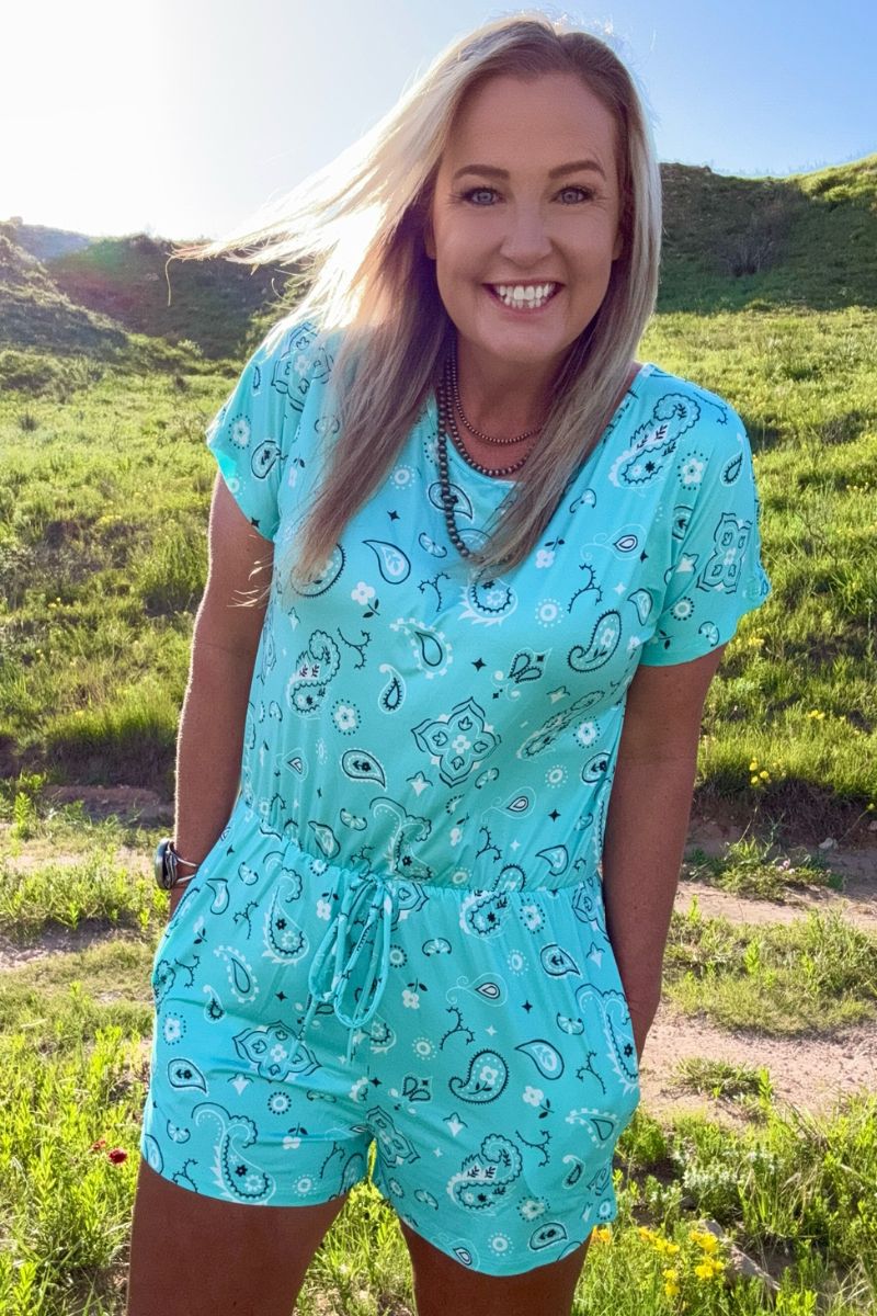 Bandana Babe Turquoise Romper