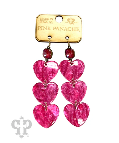 Pink Triple Heart Earrings