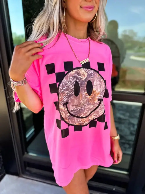 Camo Smiley Neon Pink