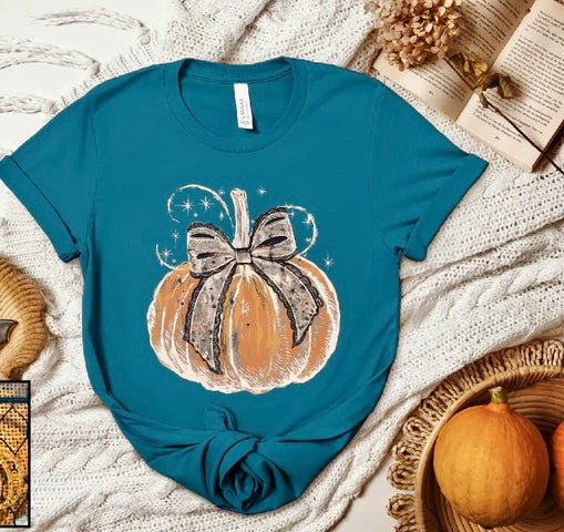 Teal Bow Pumpkin Tee