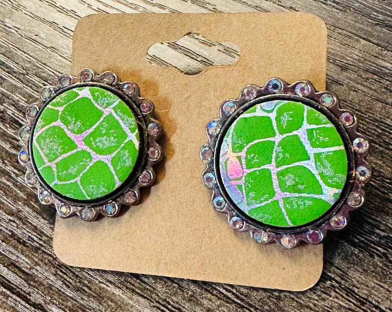 Lime Snake Rhinestone Stud Earrings