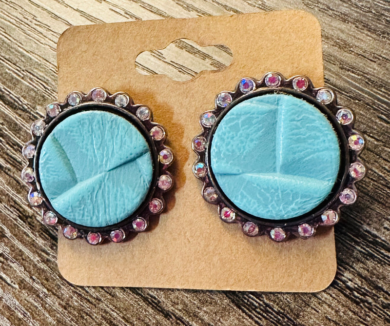 Matte Blue Rhinestone Earrings