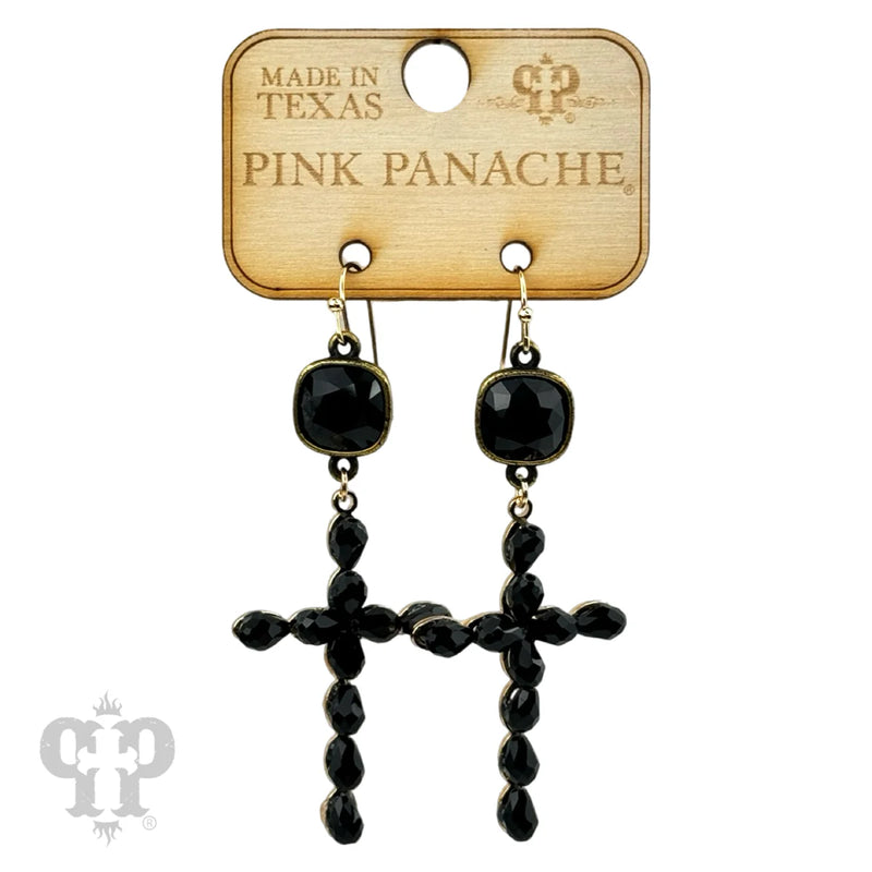 Erin Black Cross Earrings - Pink Panache