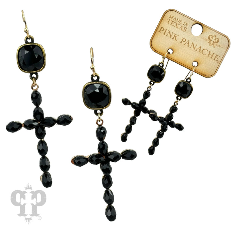 Erin Black Cross Earrings - Pink Panache