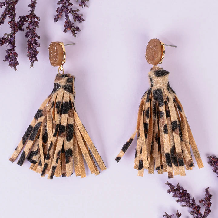 Leopard Fringe Earrings