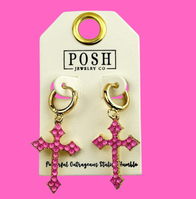 Pink Cross Earrings - POSH