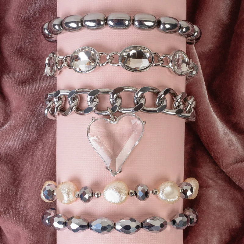 A Big Heart Silver Bracelet Stack