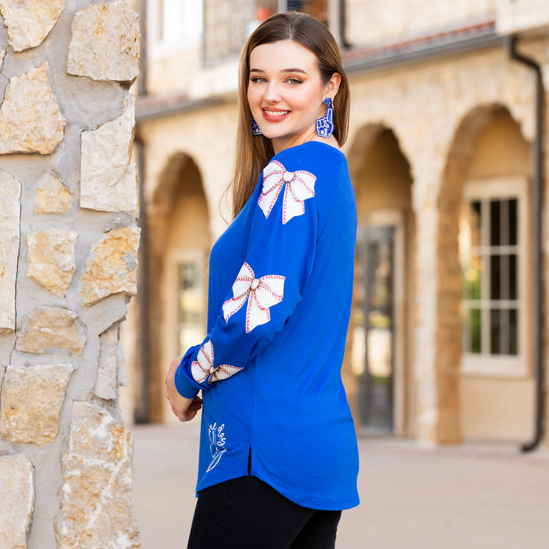 Blue Baseball Bow Top