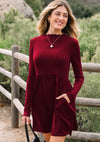 Red Dahlia Frilled Neck Ribbed Dress
