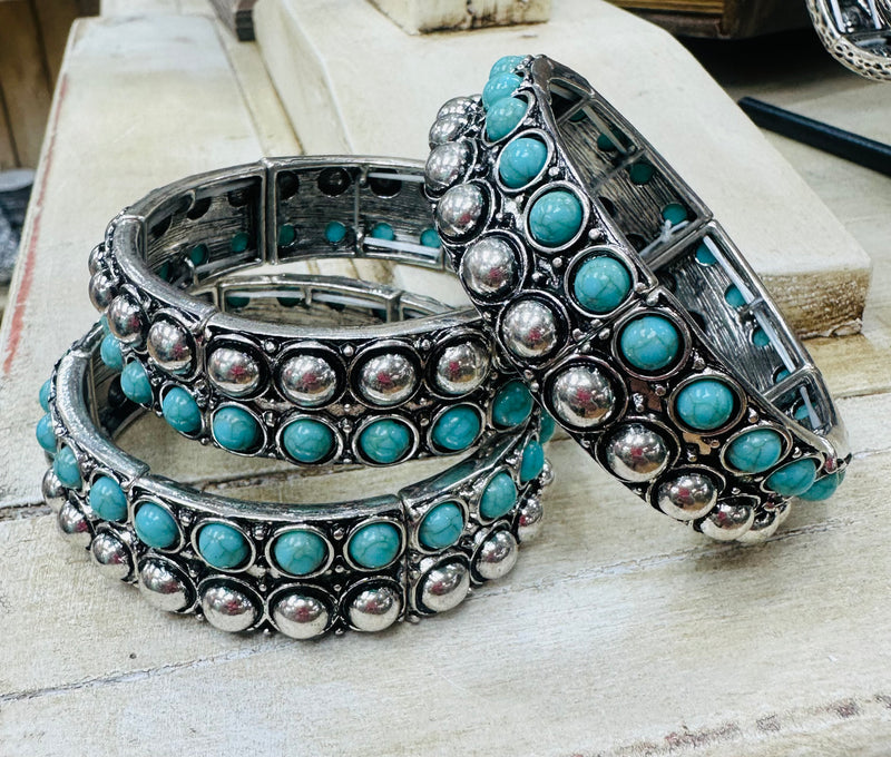 Turquoise & Silver Bubble Stretch Bracelet