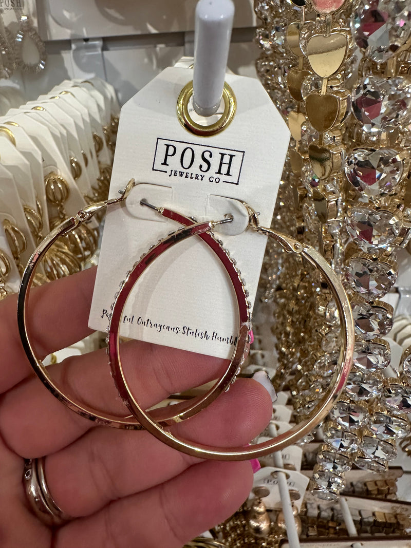 Gold Rhinestone Hoops