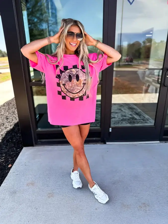 Camo Smiley Neon Pink