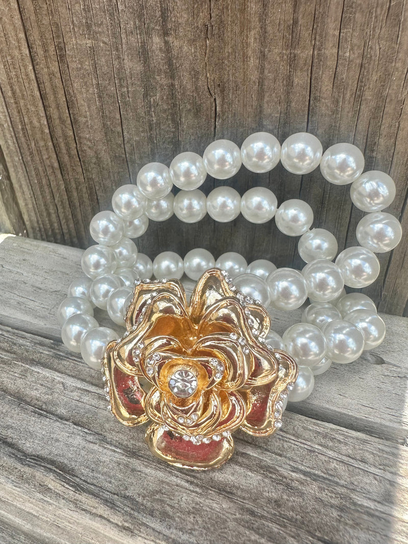 Pearl Rose Stretch Bracelet Set