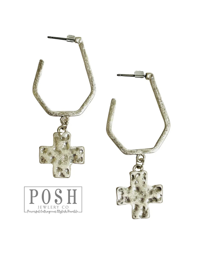 Square Cross Hoops Silver