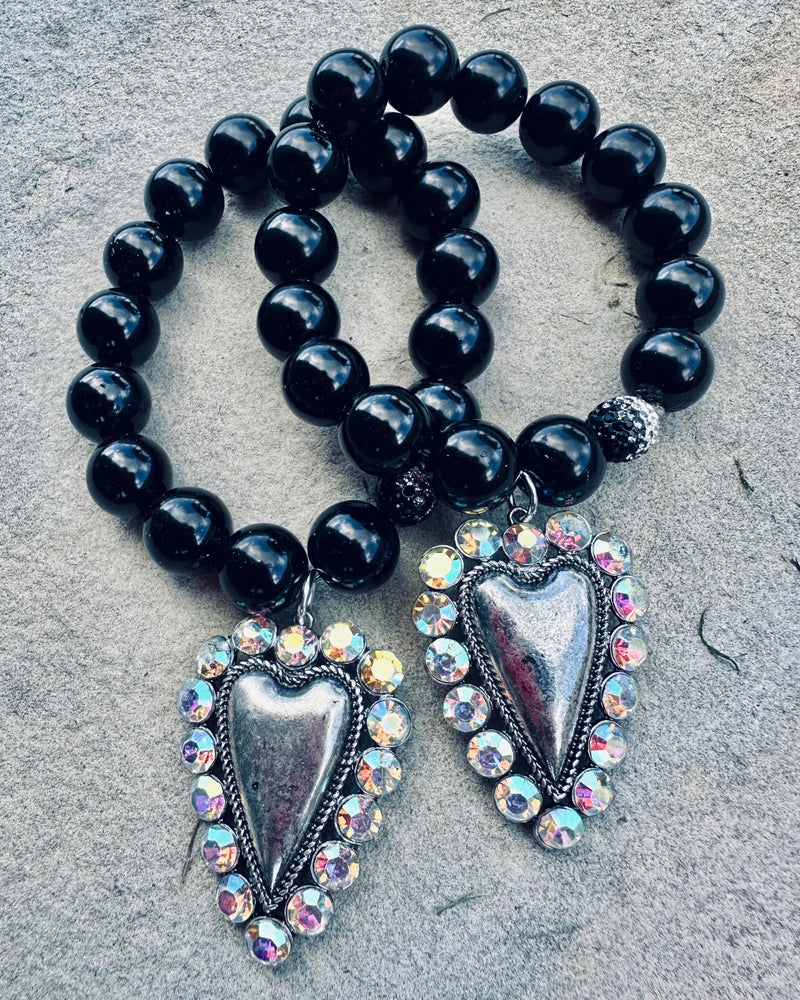 Black & Silver Heart Stretch Bracelet