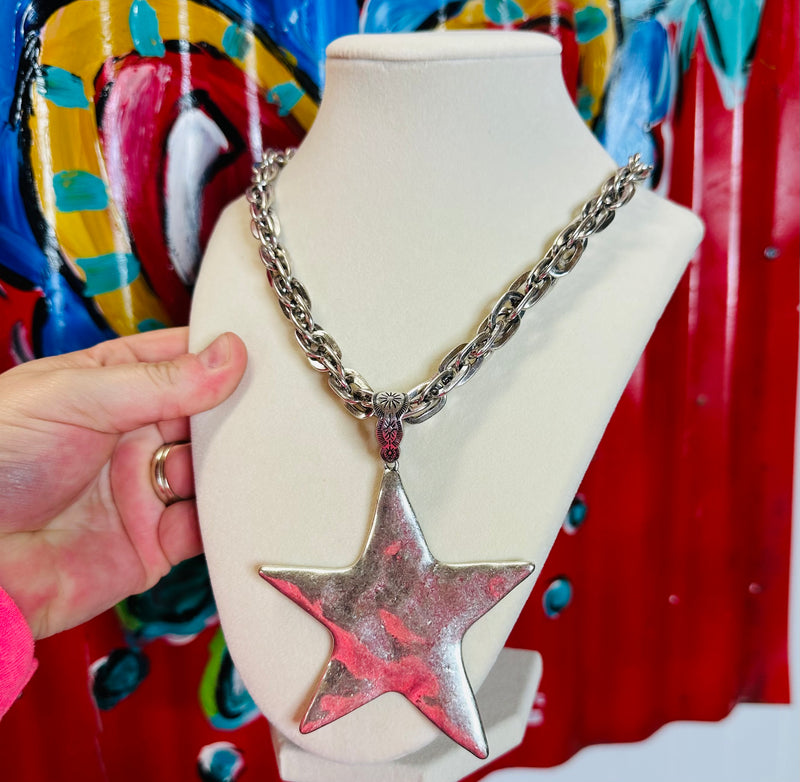 Twisted Silver Star Necklace