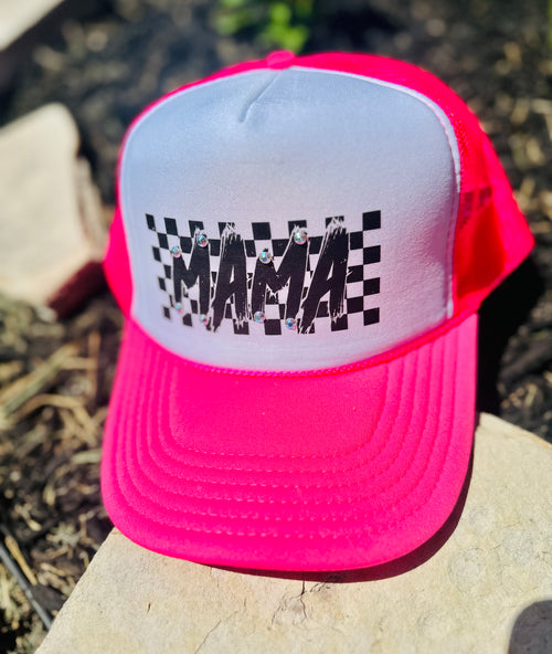 Mama Checkered Rhinestone Trucker Hat