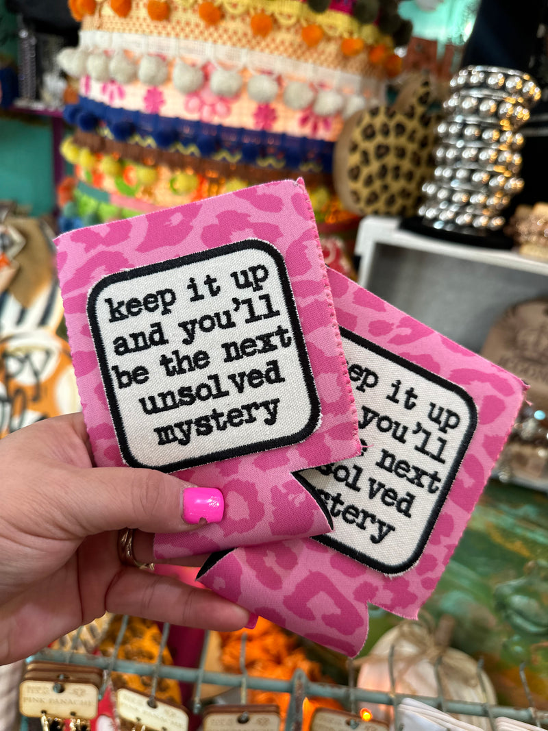 Unsolved Mystery Patch Koozie - Pink