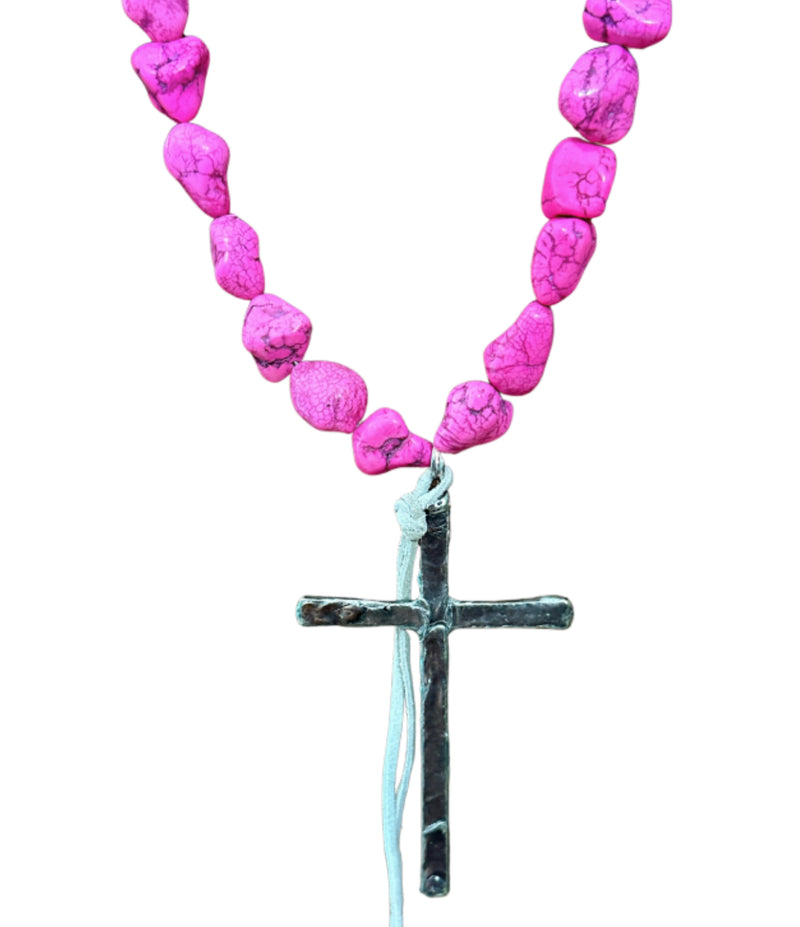 Pink Chunky Cross Necklace