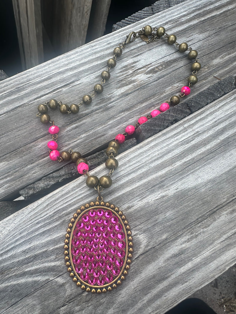 Pink Rhinestone Necklace - Pink Panache