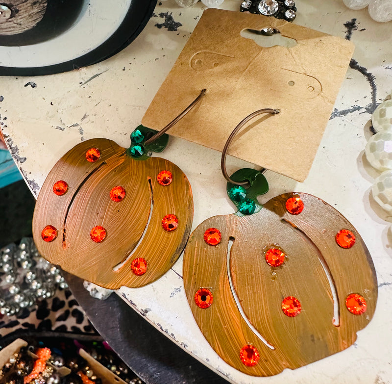 Rhinestone Pumpkin Earrings