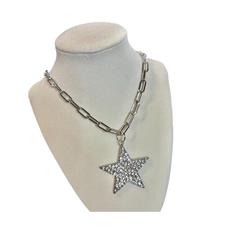 Paperclip Rhinestone Star Necklace