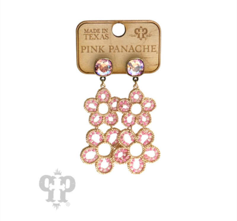 Pink Beaded Double Flower Earrings - Pink Panache